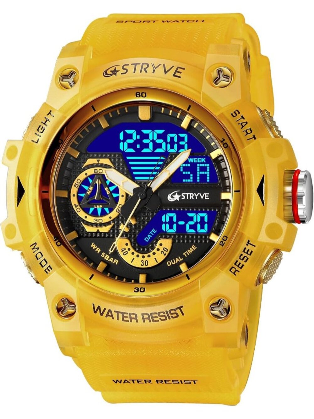 Men's Yellow Large Face Outdoor Waterproof Backlight Military S-Shock Wristwatch